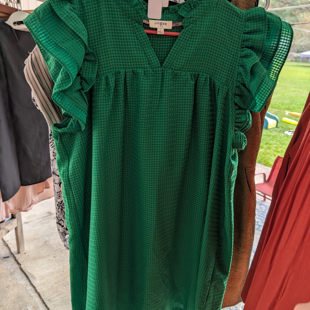 Umgee Emerald Textured Ruffle Dress